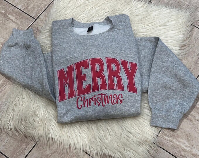 Merry Christmas Sweatshirt: Cotton-Blend Crew Neck