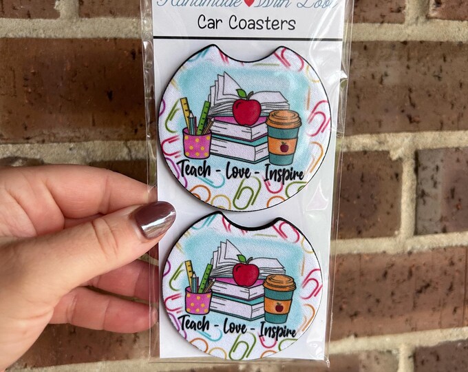 Teacher Car Coasters: Absorbent Neoprene Car Accessories (Set of 2)