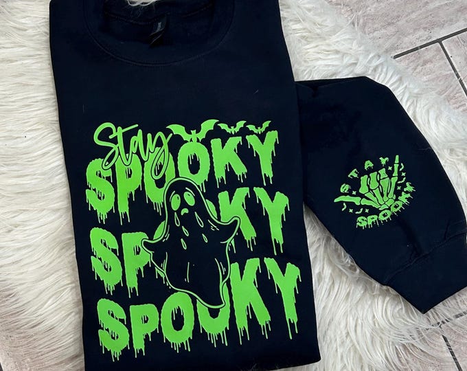 Stay Spooky Ghost Sweatshirt - Halloween Cotton Crewneck
