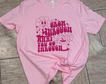 Motivational Retro T-Shirt: Grow Through What You Go Through - Mental Health