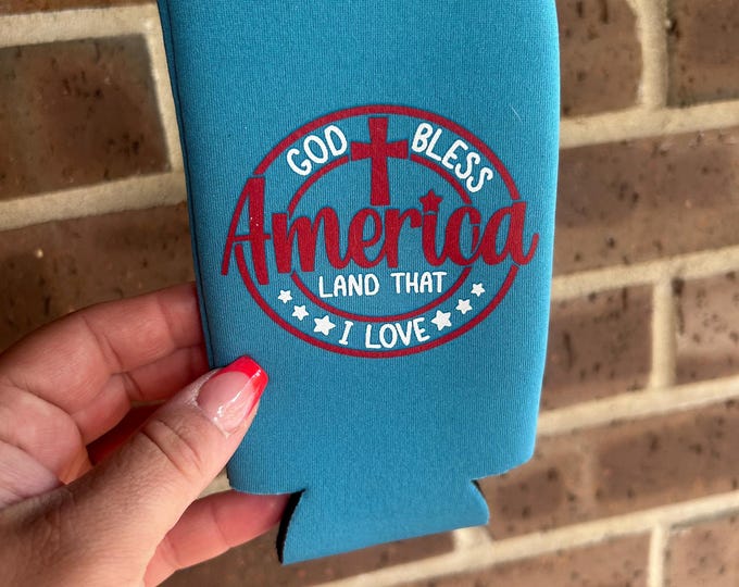 America Can Koozie: Patriotic Slim Can Cooler