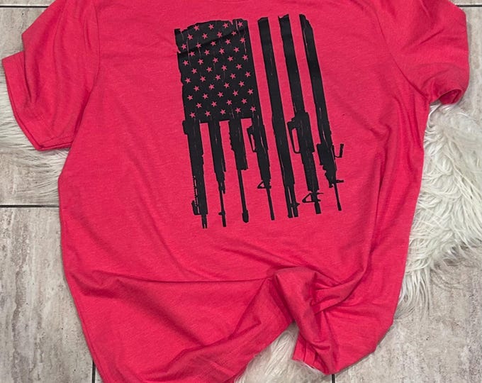 American Gun Flag Shirt, Guns US Flag Shirt, Patriotic Shirt, Distressed Flag Shirt, Military Shirt, 2nd Amendment Shirt