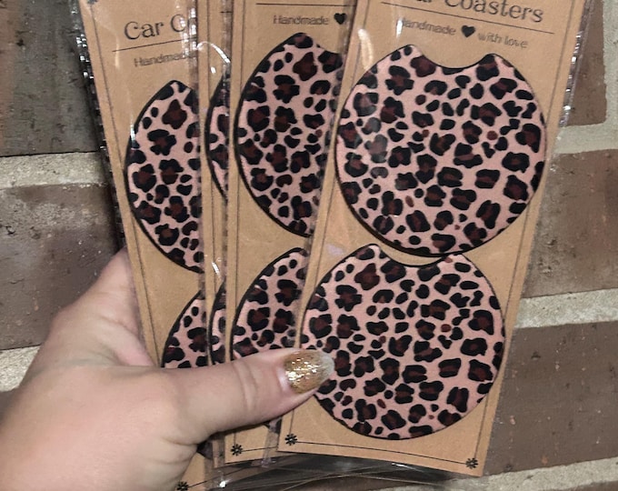 Leopard Print Car Coasters: Absorbent Neoprene, Set of 2