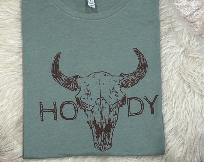 Howdy Bull Skull Graphic Tee - Western Style Cotton Shirt
