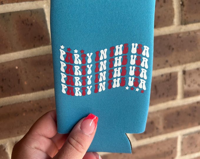 Party in the USA Can Koozie: Blue Foam 4th of July Cooler
