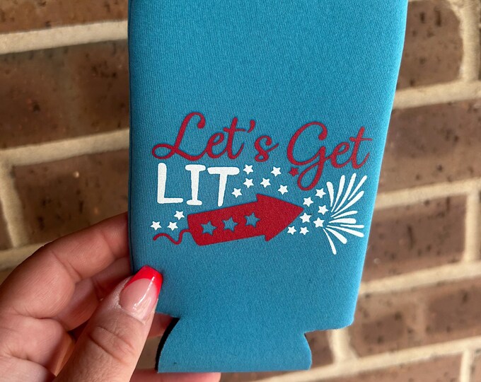 Fourth of July Can Koozie: 'Let's Get Lit' Slim Cooler