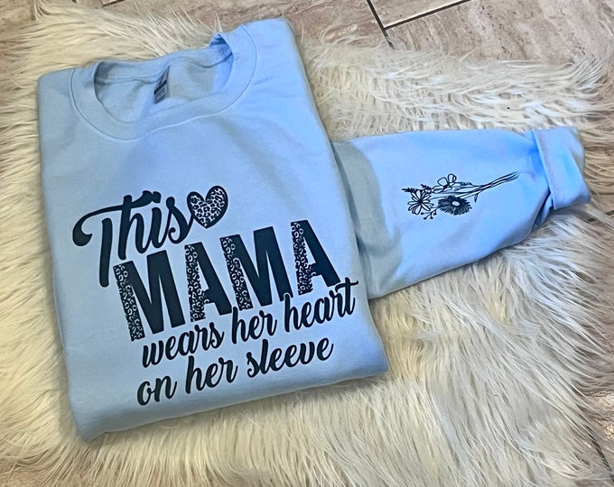 This Mama Graphic Crewneck Shirt, Floral Sleeve Detail