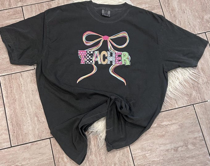 Preppy Teacher Shirt: Retro Coquette Bow Design