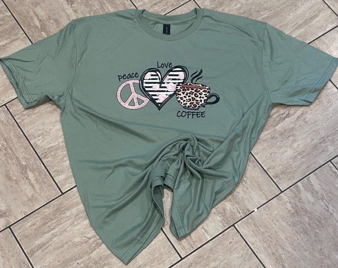 Peace Love Coffee T-Shirt: Soft Cotton Coffee Lover Tee