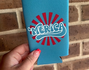 Drinkware, Can Koozies, Koozies, Fourth of July Koozie, Slim Can Cooler, ‘Merica