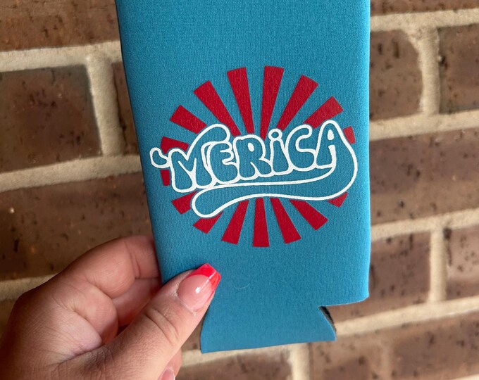 Drinkware, Can Koozies, Koozies, Fourth of July Koozie, Slim Can Cooler, ‘Merica