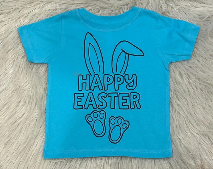 Kids' Happy Easter Shirt: Bunny Ears & Feet Design