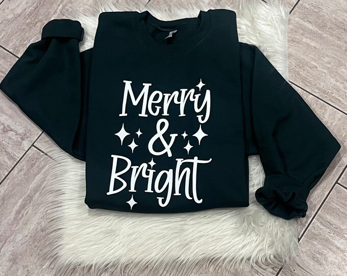 Merry & Bright Christmas Sweatshirt: Soft Crew Neck Shirt