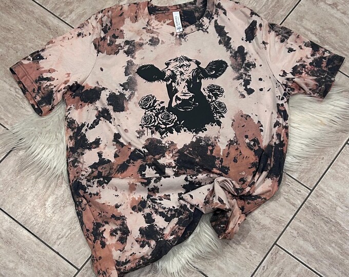 Floral Cow Shirt: Bleach Dye Heifer Graphic Tee