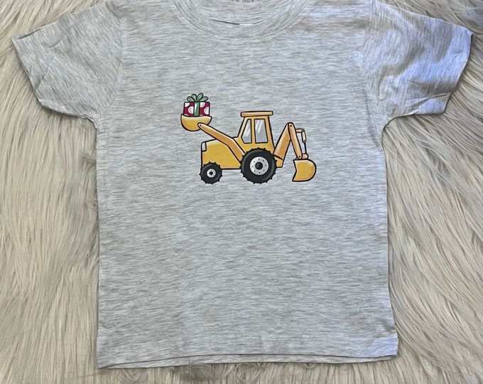Kids Christmas Tractor Shirt: Holiday Excavator Tee