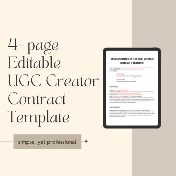 UGC Creator Contract Template, UGC Template, UGC Contract, User Generated Content, Influencer Contract Template