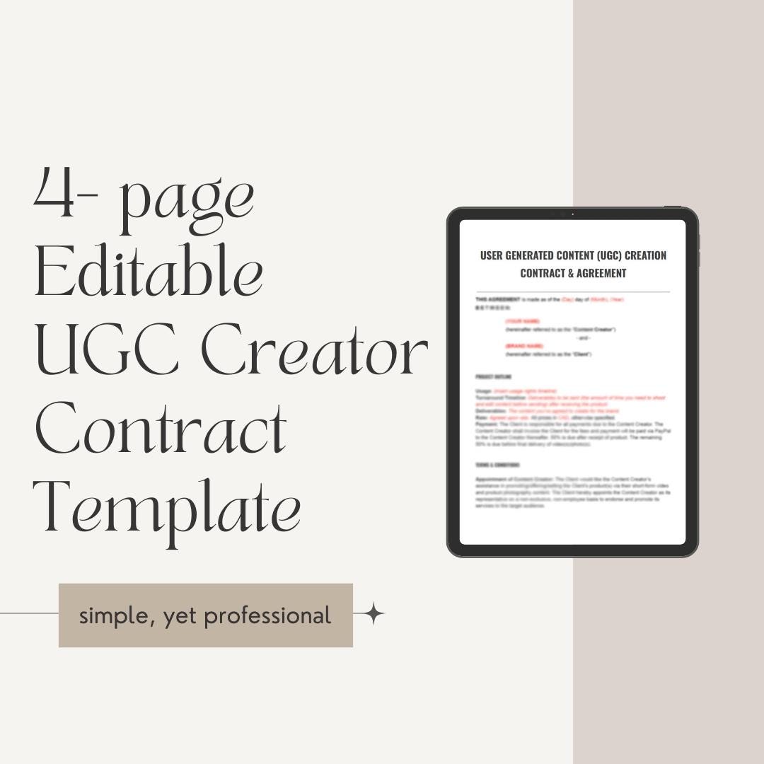 Editable UGC Creator Contract Template (digital Download) - Etsy