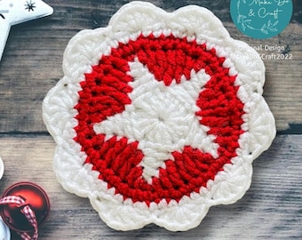 Christmas Coaster Crochet Pattern - Star Coaster - Christmas Decor - Christmas Crochet Pattern