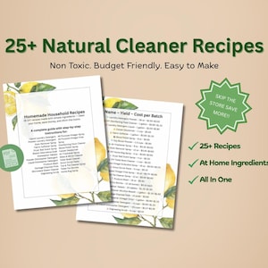 Natural Cleaner Recipe Guide | 25+ Non-Toxic & Eco-Friendly Cleaning Recipes | Printable PDF Download | Budget-Friendly Recipes