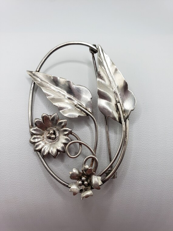 Sterling Floral Brooch