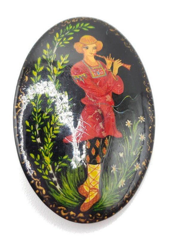 Artist Signed Russian Lacquer Brooch - image 5