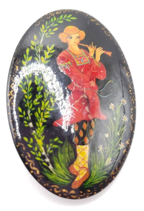 Artist Signed Russian Lacquer Brooch - image 6