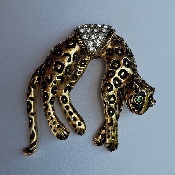 Florenza Rhinestone "Trembler" Leopard Brooch