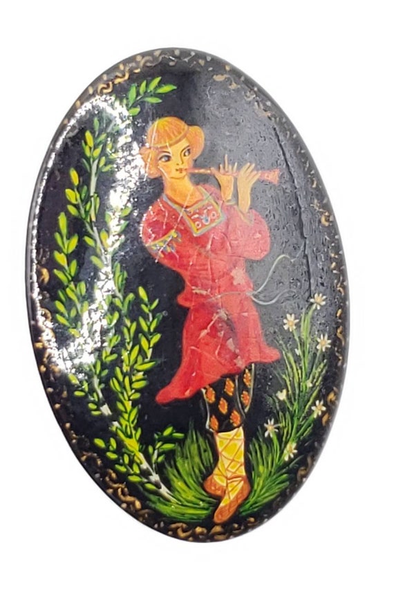 Artist Signed Russian Lacquer Brooch - image 4