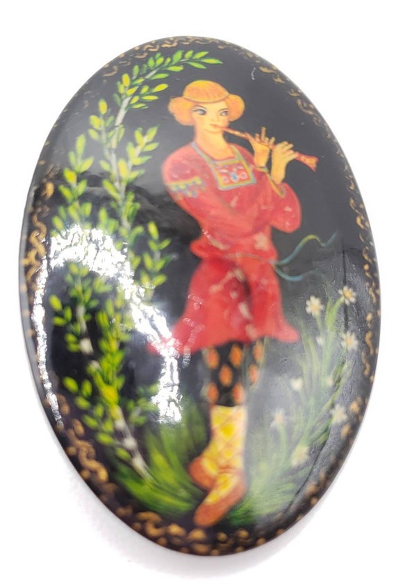 Artist Signed Russian Lacquer Brooch - image 3