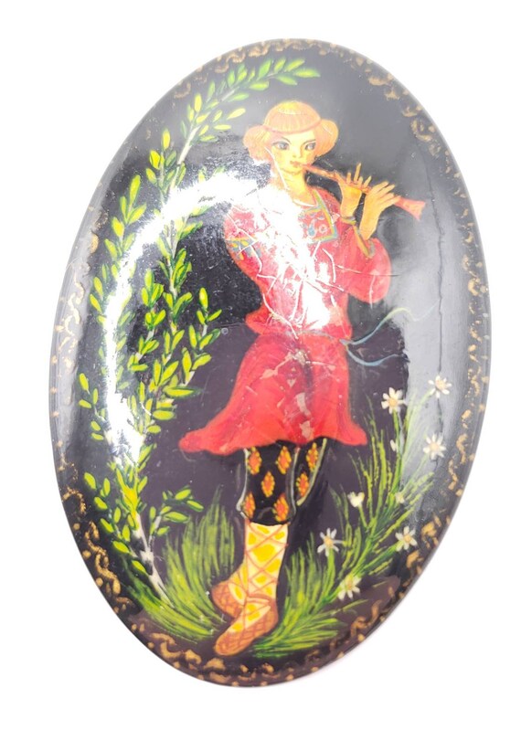 Artist Signed Russian Lacquer Brooch - image 8