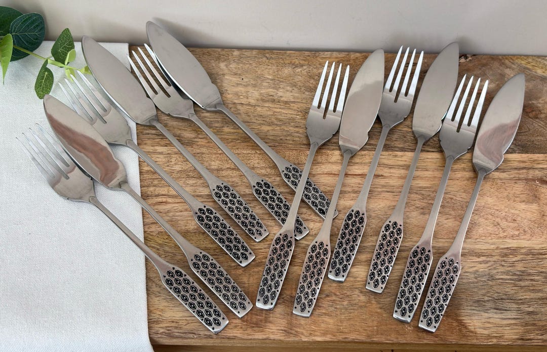 Viners Shape Fish Cutlery, Mid Century Stainless Steel Flatware, 12 ...