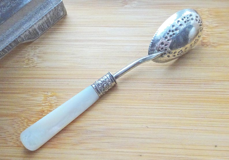 Beautiful Antique Victorian Silver Plated Jam Spoon, Mother of Pearl