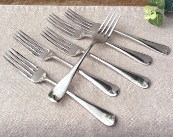 Set of 6 Vintage Silver Plated Dessert or Salad Forks, Old English Pattern - WORN