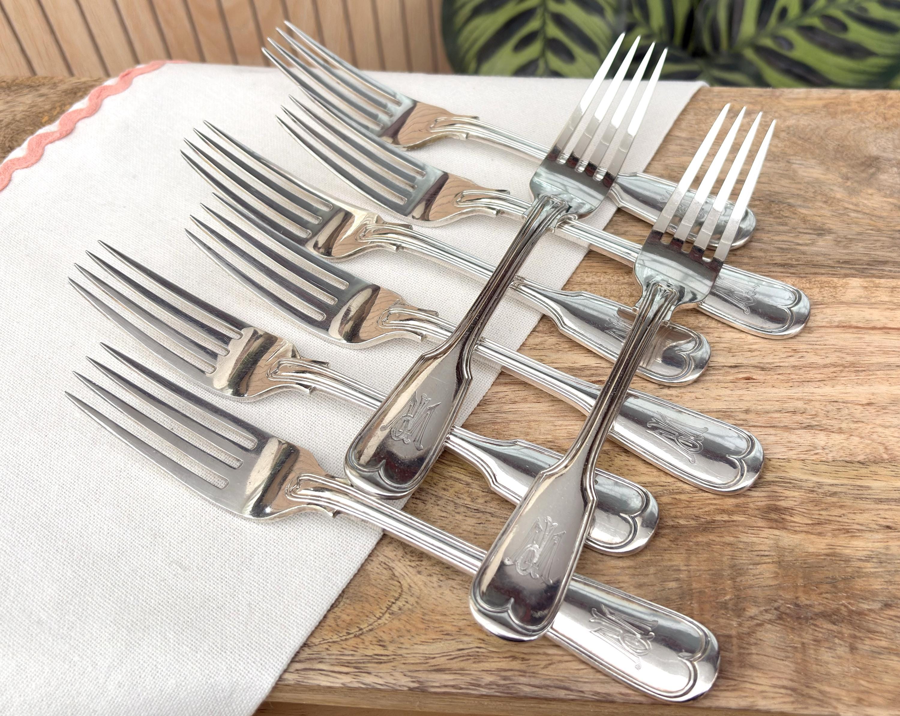 Antique John Round Silver Plated Fiddle & Thread Dessert Forks, Set of ...