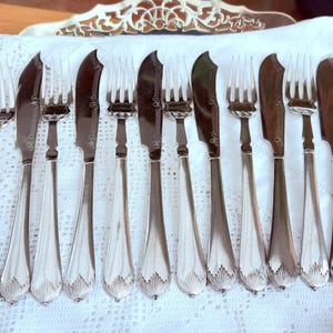 Antique Victorian Queen Anne Silver Plated Fish Cutlery Set, 12 Piece, Edwin Blyde & Co Sheffield, Fish Eaters, Salmon Cutlery