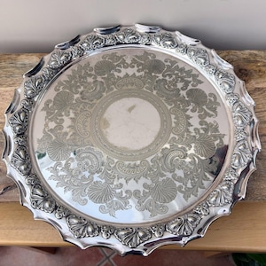 Antique Victorian Silverplate Serving Tray, Repousse Shell Scrolls, Hamilton Laidlaw Glasgow