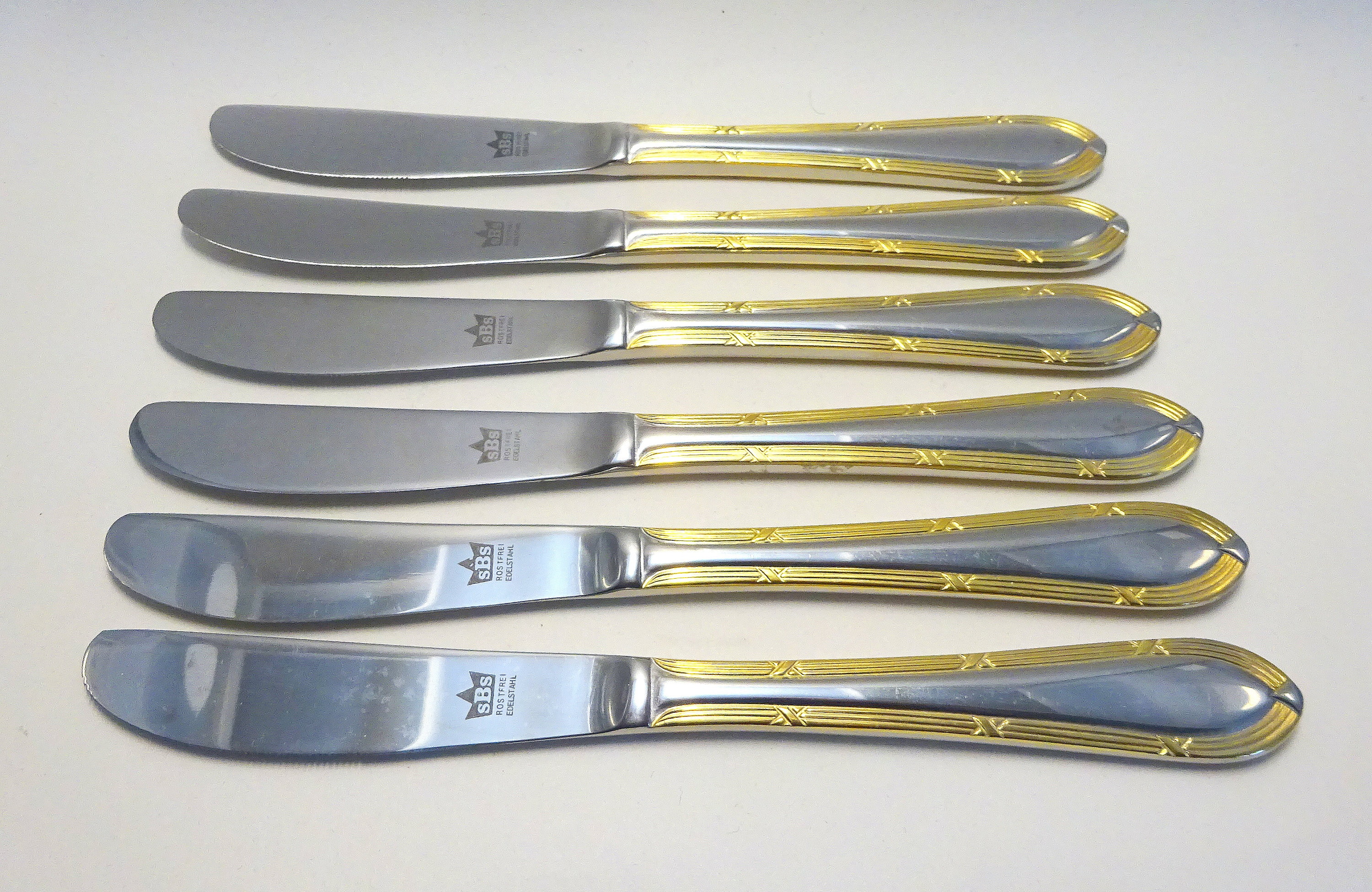 6 X SBS Solingen Stainless Steel Table Cutlery, Gold Accent Trim, 8.35ins Etsy