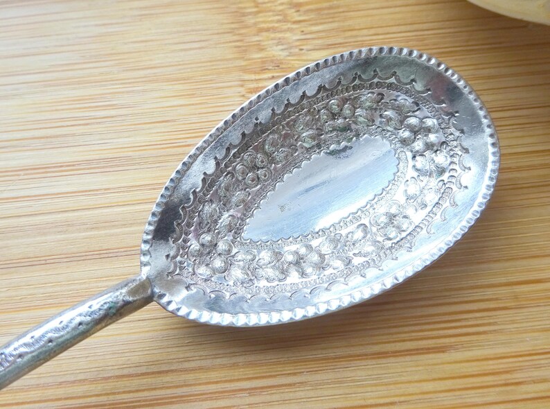 Beautiful Antique Victorian Silver Plated Jam Spoon, Mother of Pearl