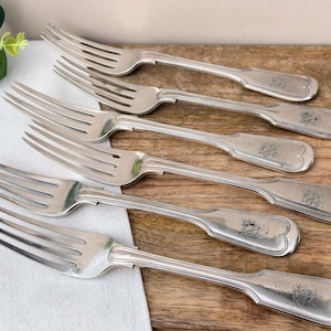 Antieke Barnard verzilverde dinervorken met fiddle thread (set van 6)