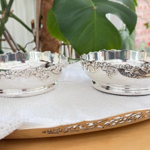 Pair Vintage Silver Plate & Wood Wine Coasters Charles S Green Birmingham