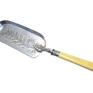 Edwardian Wm Hutton Silver Plated Crumb Scoop with Sterling Collar, 1912