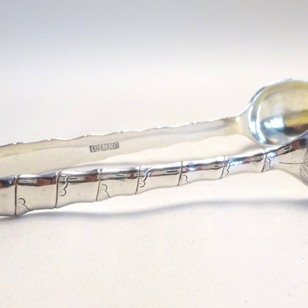 Chinese Export Silver Sugar Tongs, Luen Wo, Bamboo Pattern, Early 1900s