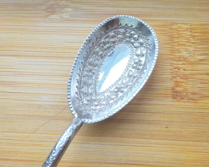 Beautiful Antique Victorian Silver Plated Jam Spoon, Mother of Pearl