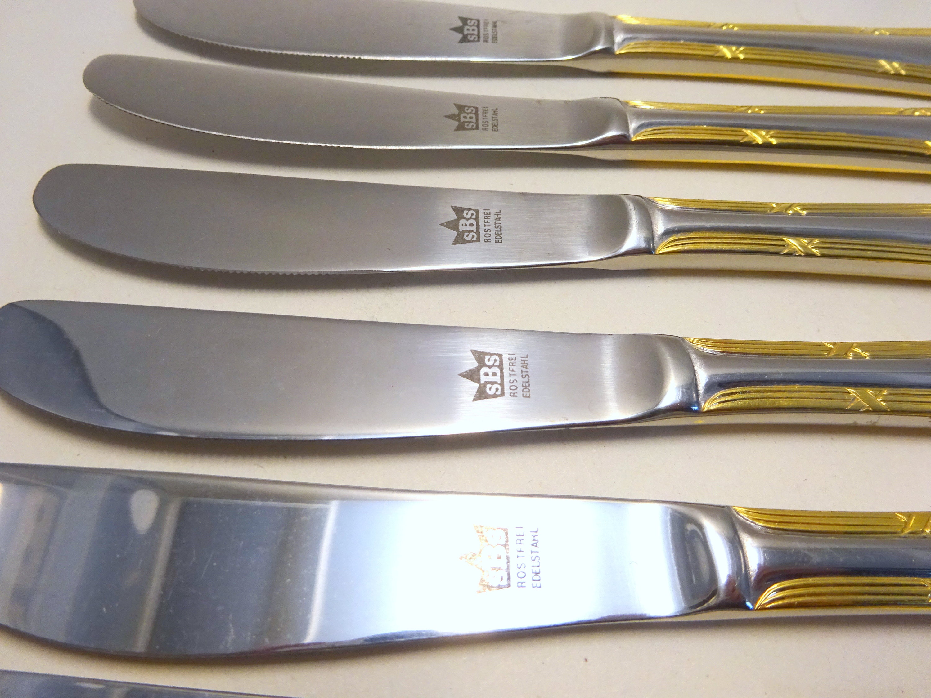 6 X SBS Solingen Stainless Steel Table Cutlery, Gold Accent Trim, 8.35ins Etsy