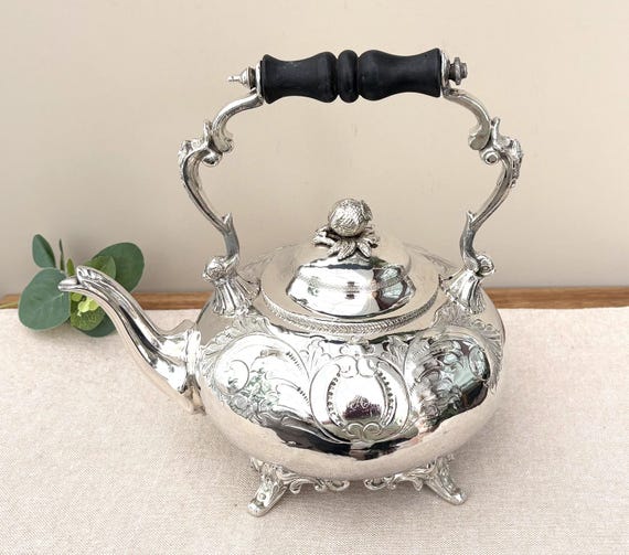 Antique Victorian Silver Plated Teapot, Repoussé Decoration, Ornate Footed Teaware