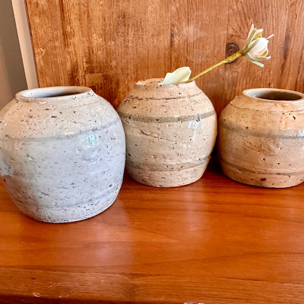 Gorgeous, Petite -  Antique English - Chinese - Stoneware Ginger Jar - Grey - Brown - Rustic Decor - Farmhouse Decor - Direct from England