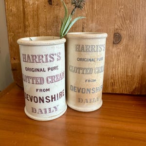 ONE - RARE - English Ironstone - Harris&#39;s Clotted Cream Pot - Blue or Brown Transfer - English Advertising