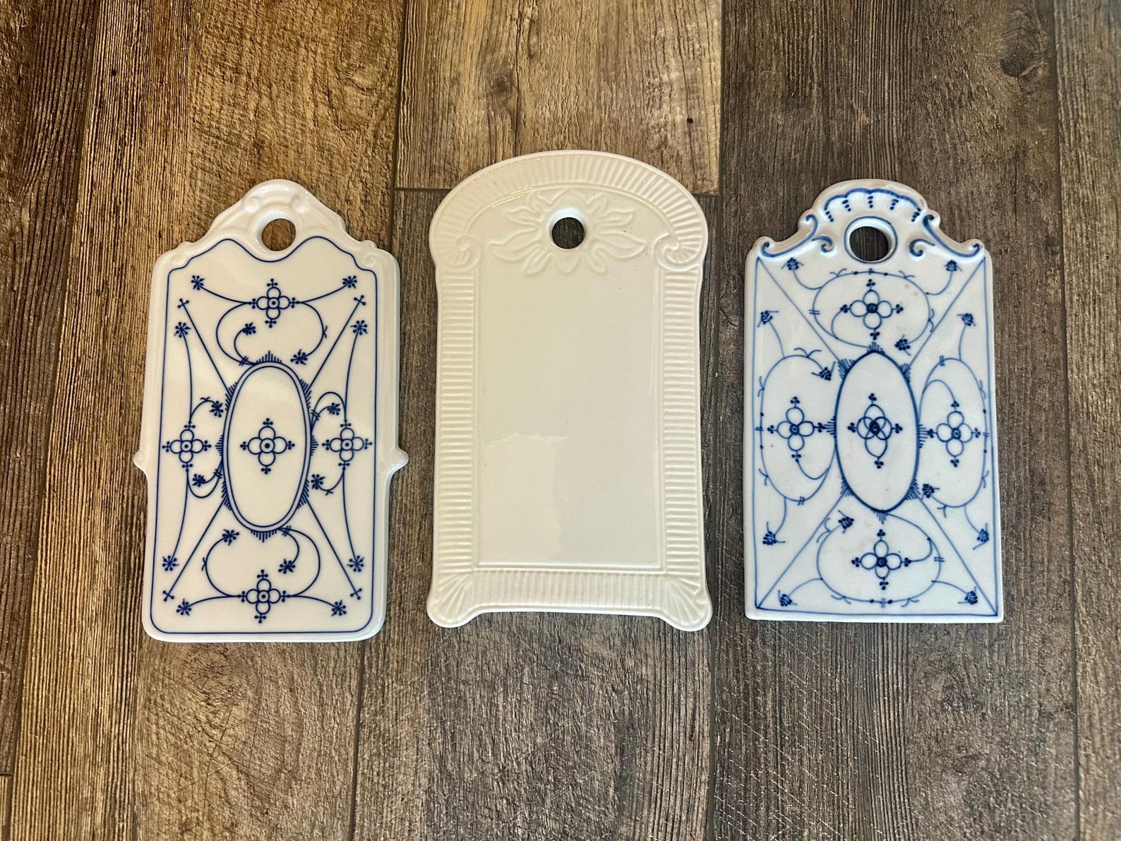 ONE - Vintage / Antique - European - Onion - Breakfast Boards - Ironstone - Ceramic - White - Blue - Embossed - Porcelain - Stamped