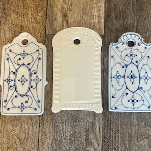 ONE - Vintage / Antique - European - Onion - Breakfast Boards - Ironstone - Ceramic - White - Blue -  Embossed - Porcelain - Stamped
