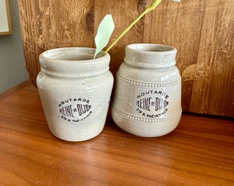 Antique - French - Stoneware - Mustard Jars - Moutarde Reign de Dijon - Beaded - Direct from France - French Advertising